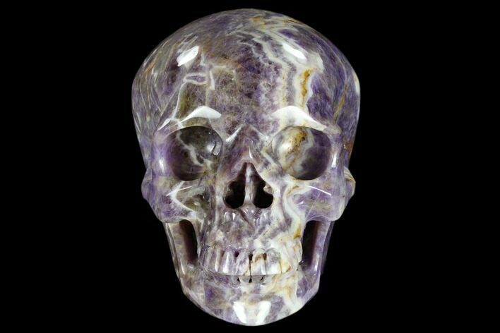 Realistic, Carved Chevron Amethyst Skull #116400